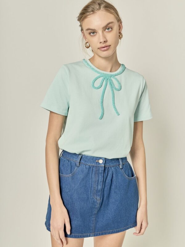 BEADED BOW TSHIRT